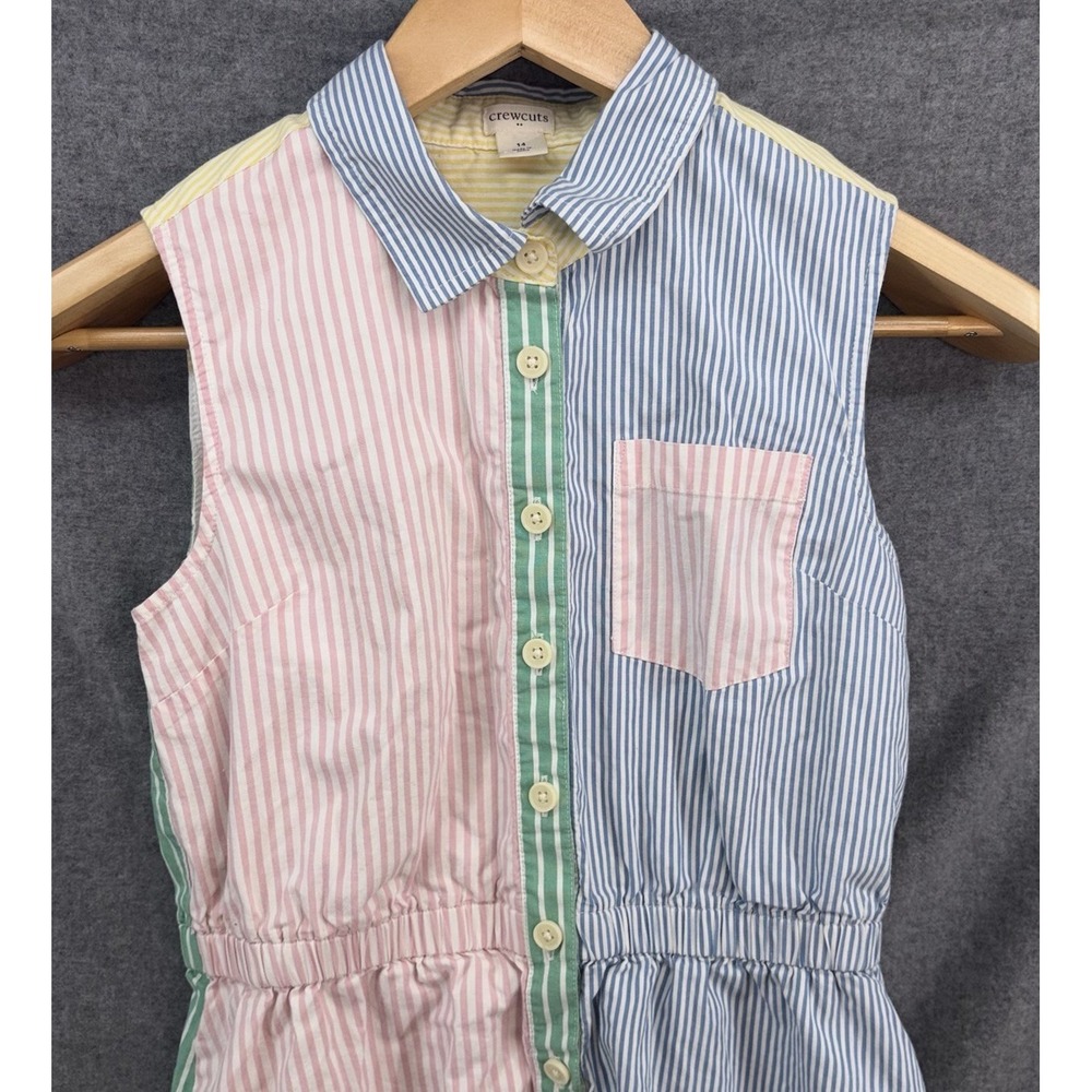 Crewcuts Girls 14 Multi Striped Sleeveless Shirt Dress Poplin Fun Lined Button
